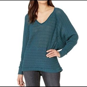 NEW We the Free People Oversized Teal Open Knit Dolman Sleeve Pullover Sweater